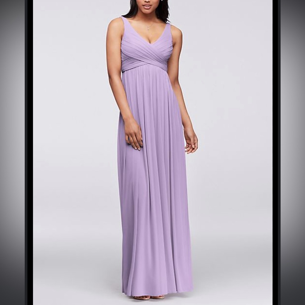 David’s Bridal Like New Lilac Mesh Cowl Back Cross front  Bridesmaid Dress size2